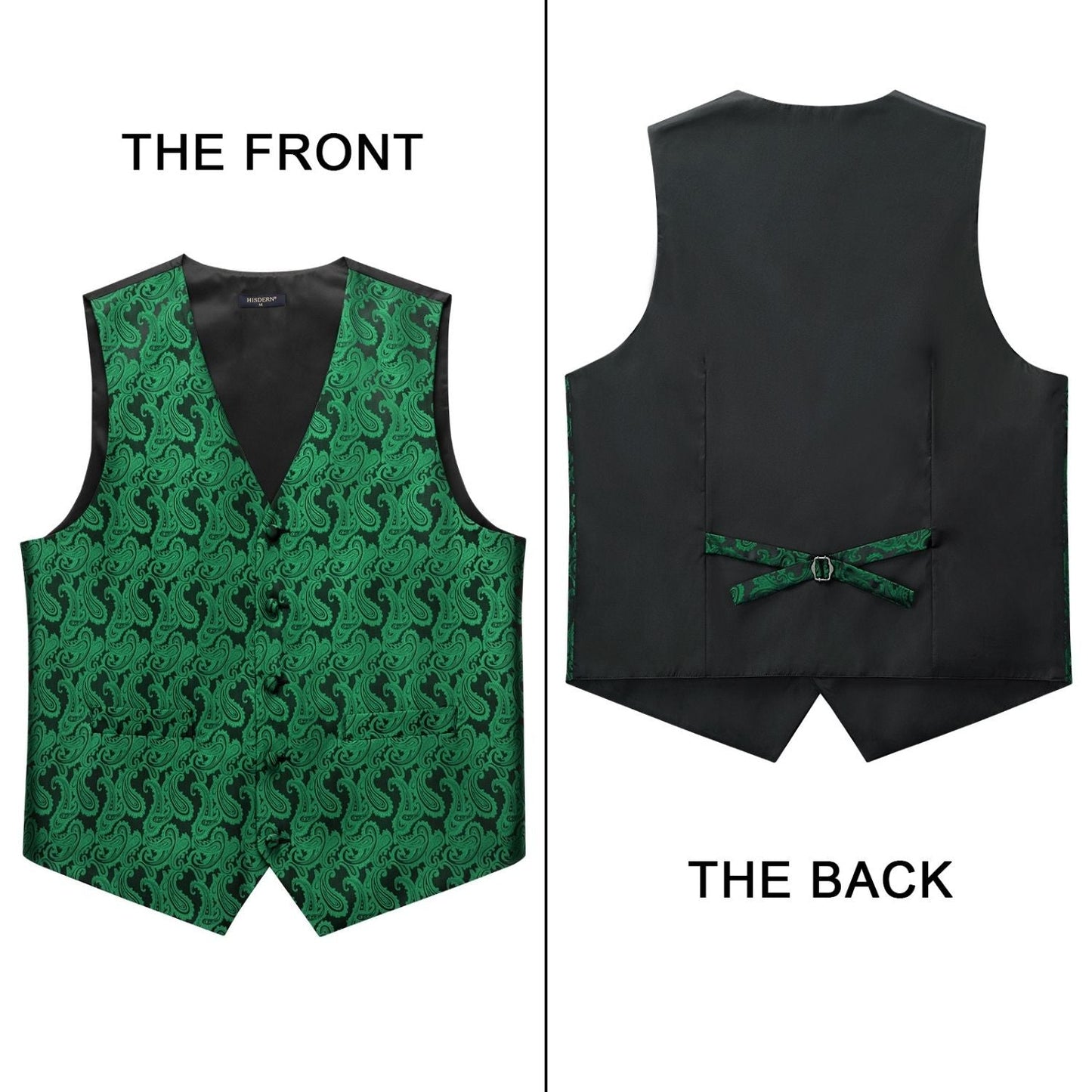 Hisdern Men's Green Paisley Vest Tie Set For Weddings Anniversary