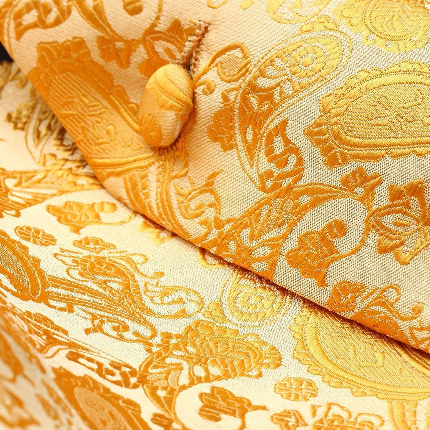Hisdern Men's Deep Yellow Paisley Vest Tie Set For Weddings Anniversary