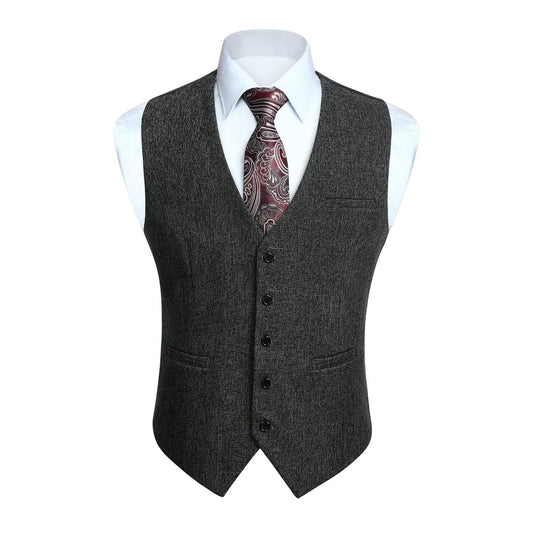 Hisdern Men's Dark Grey Satin Suit Vest Formal Wear