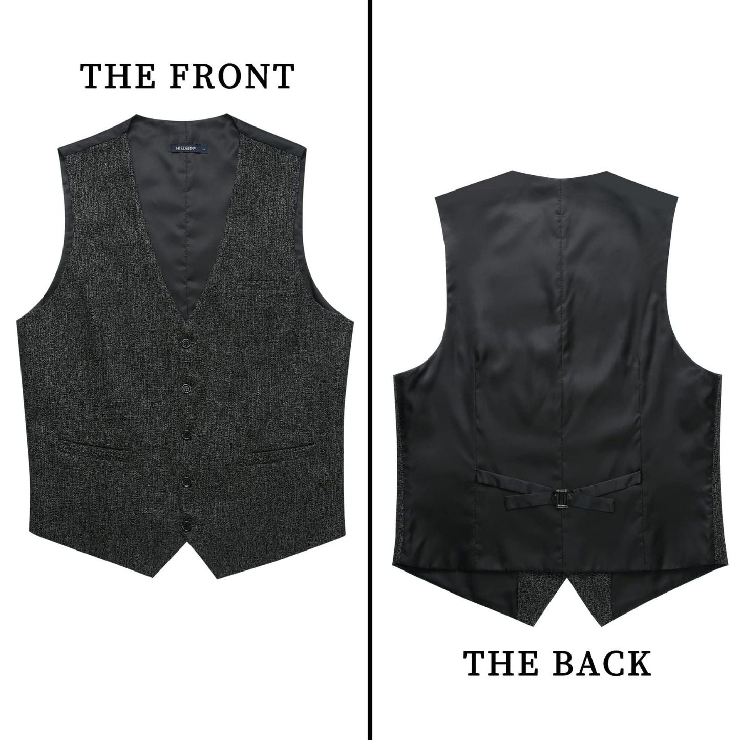 Hisdern Men's Dark Grey Satin Suit Vest Formal Wear