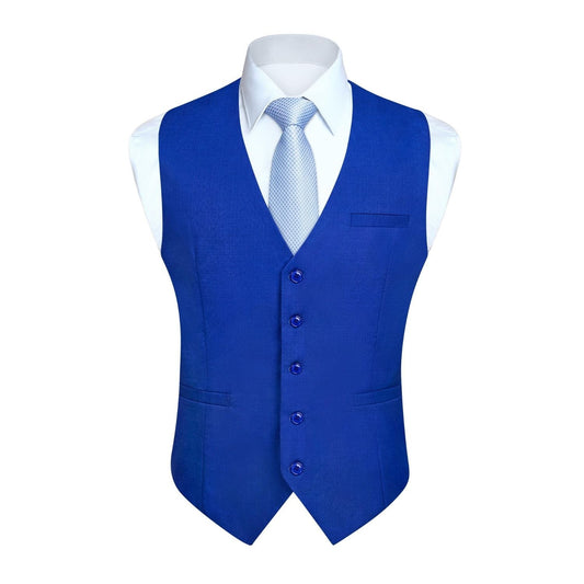 Hisdern Men's Navy Blue Satin Suit Vest Formal Wear