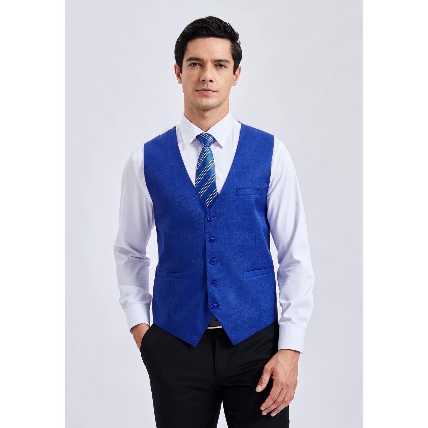 Hisdern Men's Navy Blue Satin Suit Vest Formal Wear