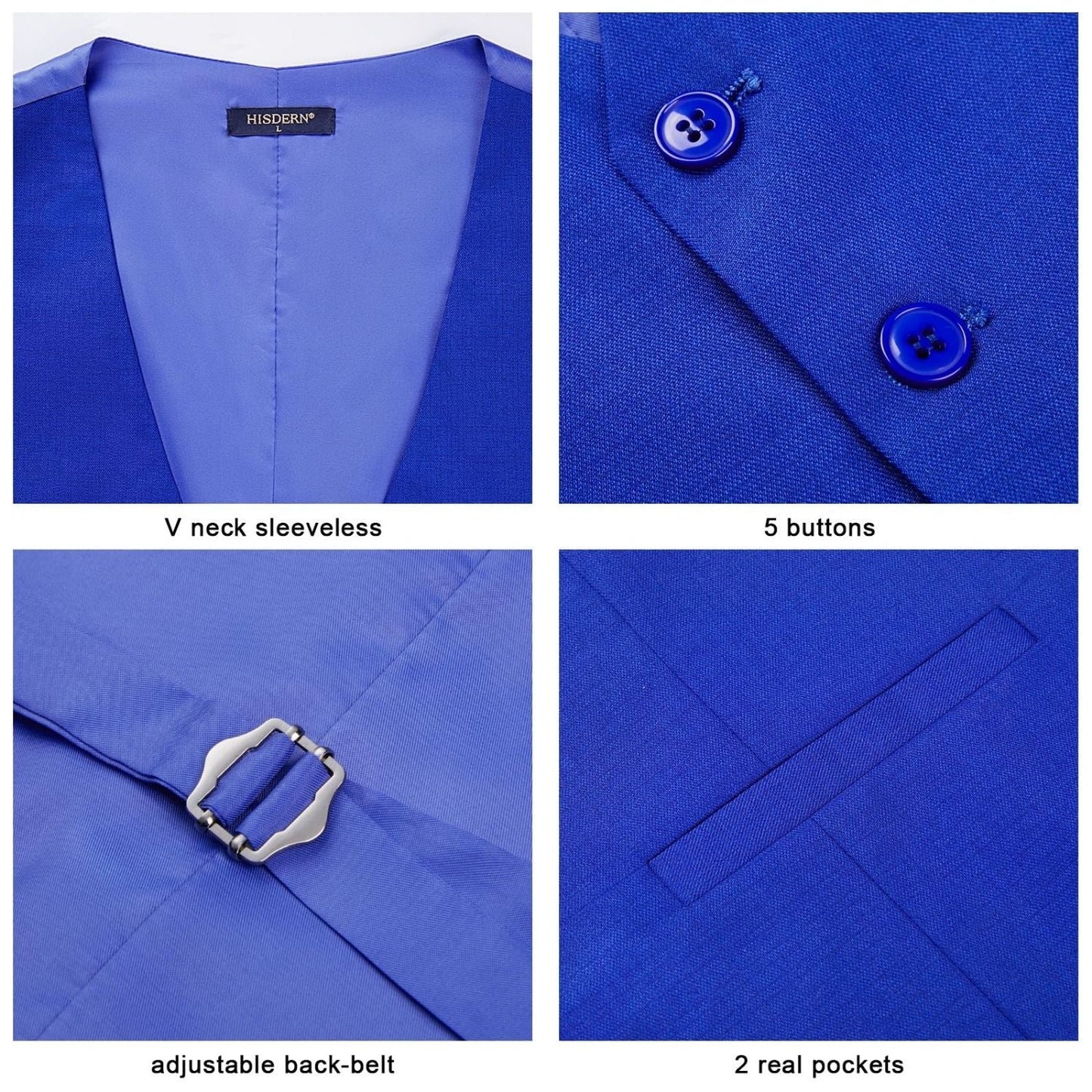 Hisdern Men's Navy Blue Satin Suit Vest Formal Wear