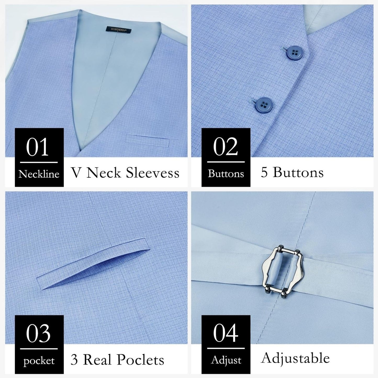 Hisdern Men's Light Blue Satin Suit Vest Formal Wear