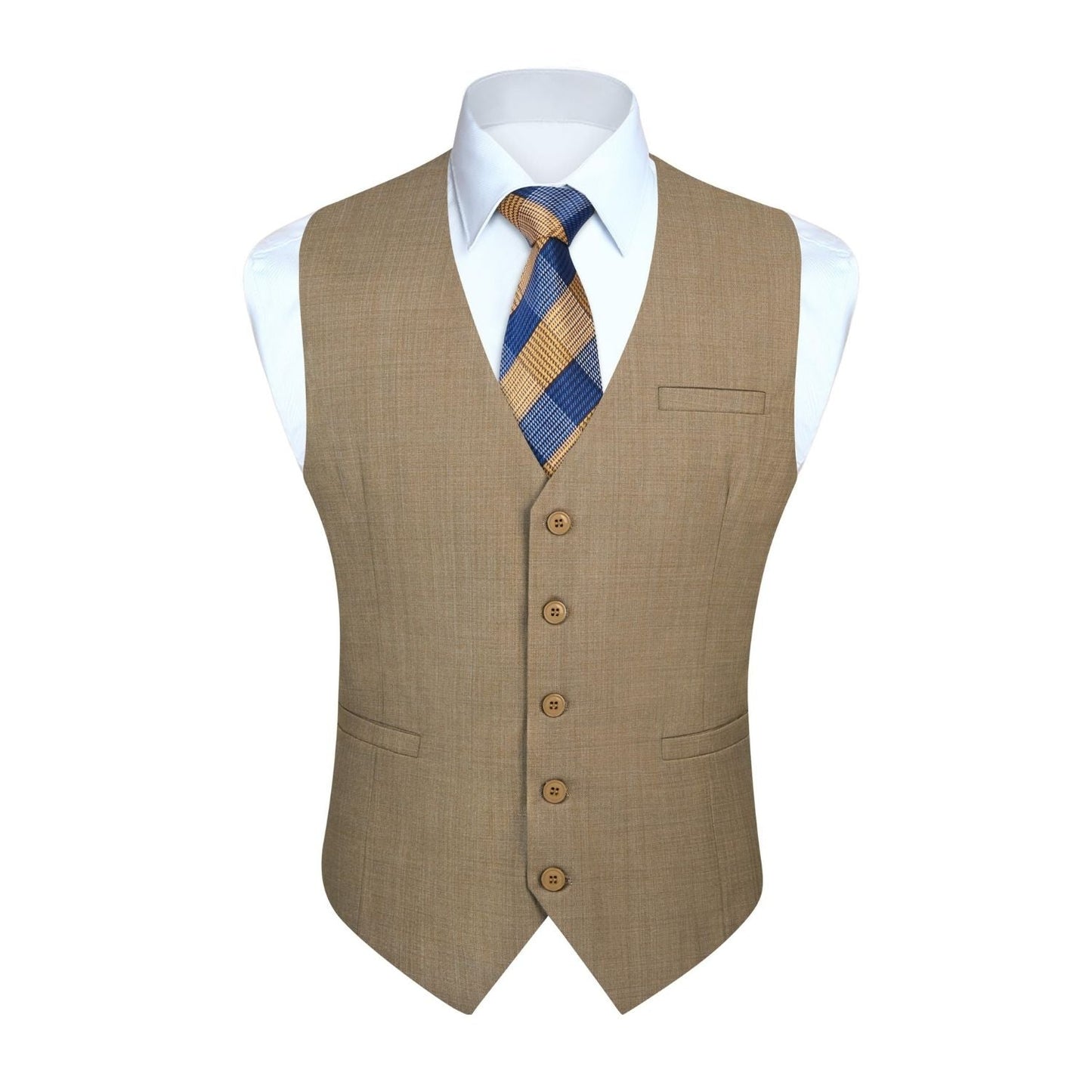 Hisdern Men's Khaki Satin Suit Vest Formal Wear