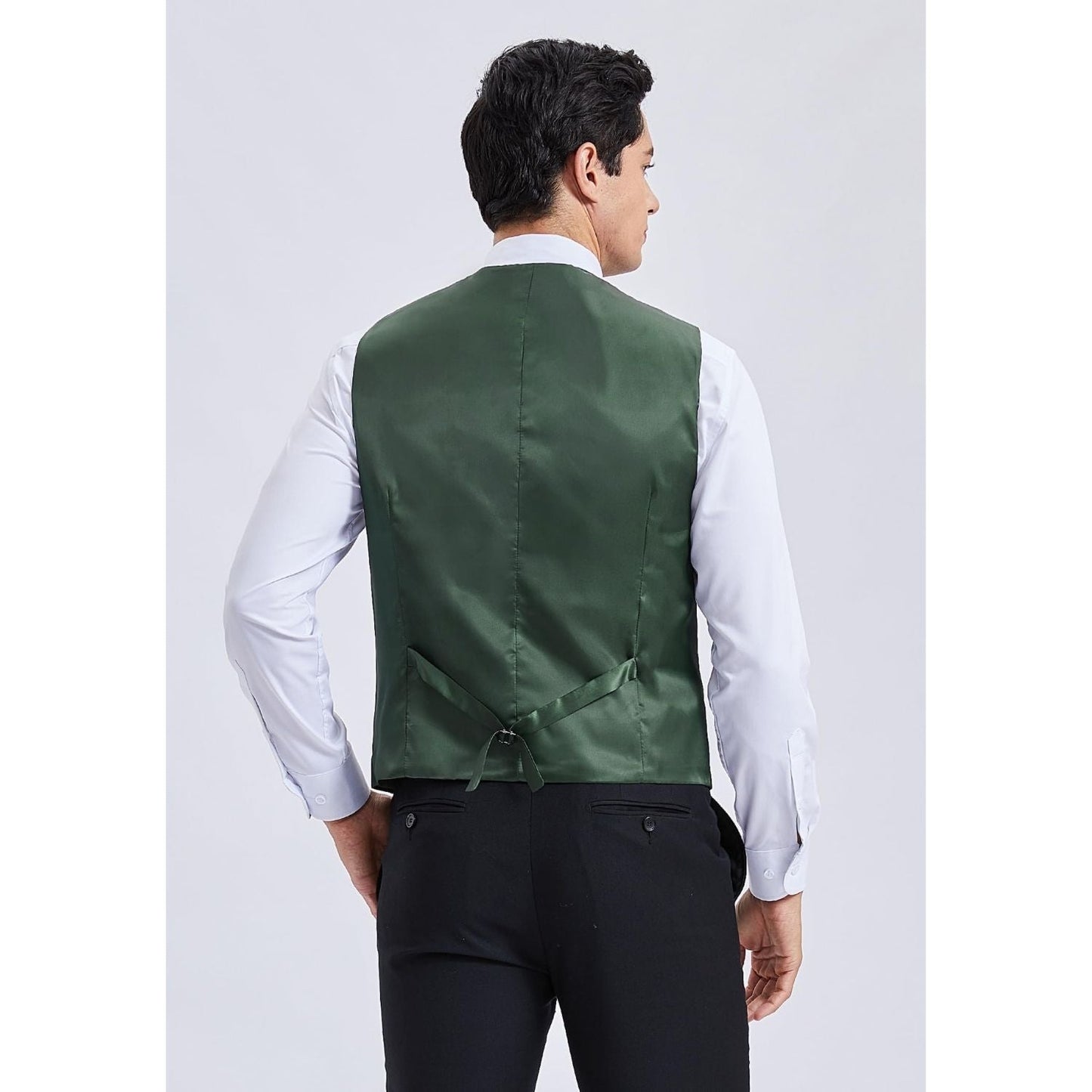 Hisdern Men's Green Plaid Wedding Vest For Skinny Guys