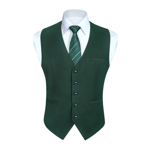 Hisdern Men's Dark Green Plaid Wedding Vest For Skinny Guys