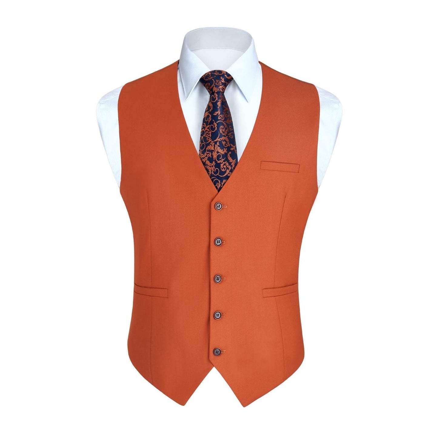 Hisdern Men's Dark Orange Satin Suit Vest Formal Wear