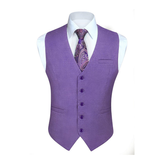 Hisdern Men's Purple Satin Suit Vest Formal Wear