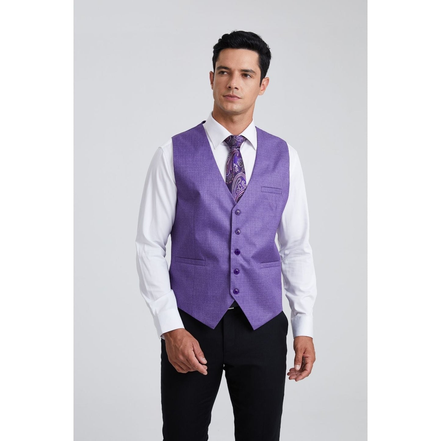 Hisdern Men's Purple Satin Suit Vest Formal Wear