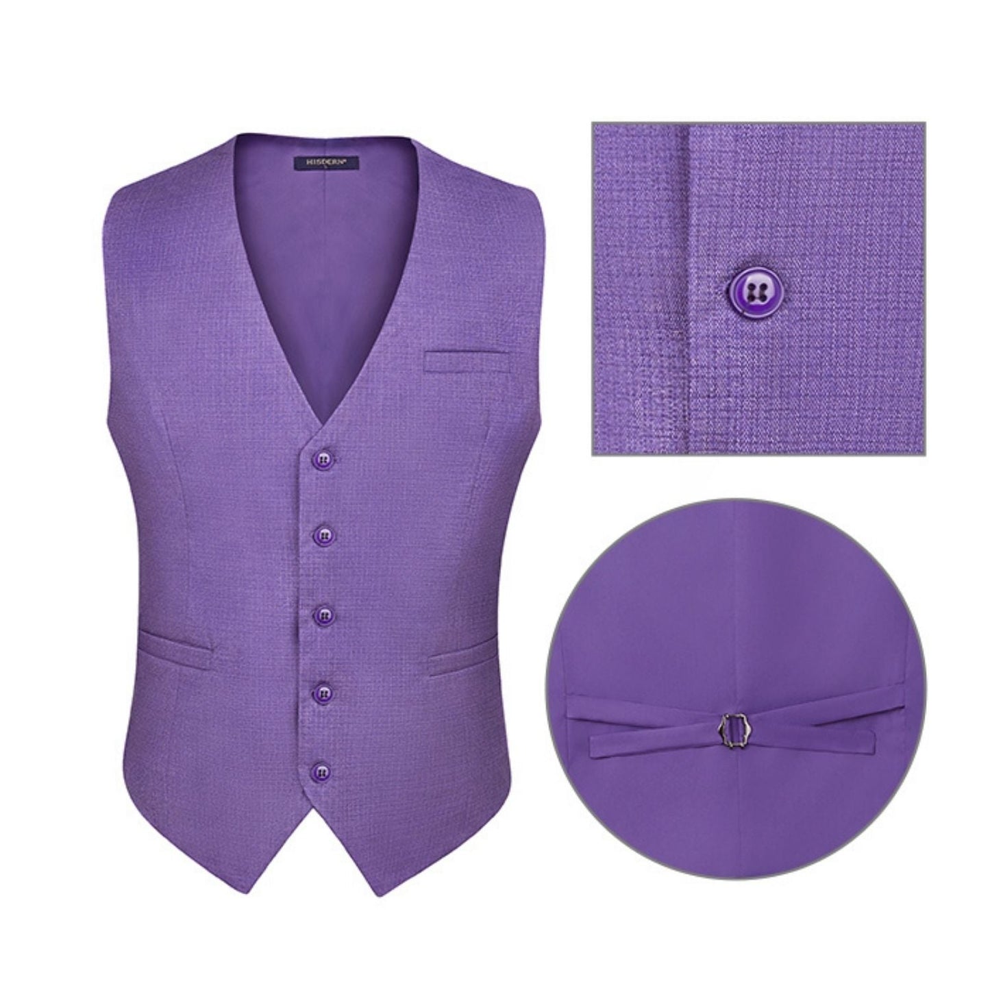 Hisdern Men's Purple Satin Suit Vest Formal Wear