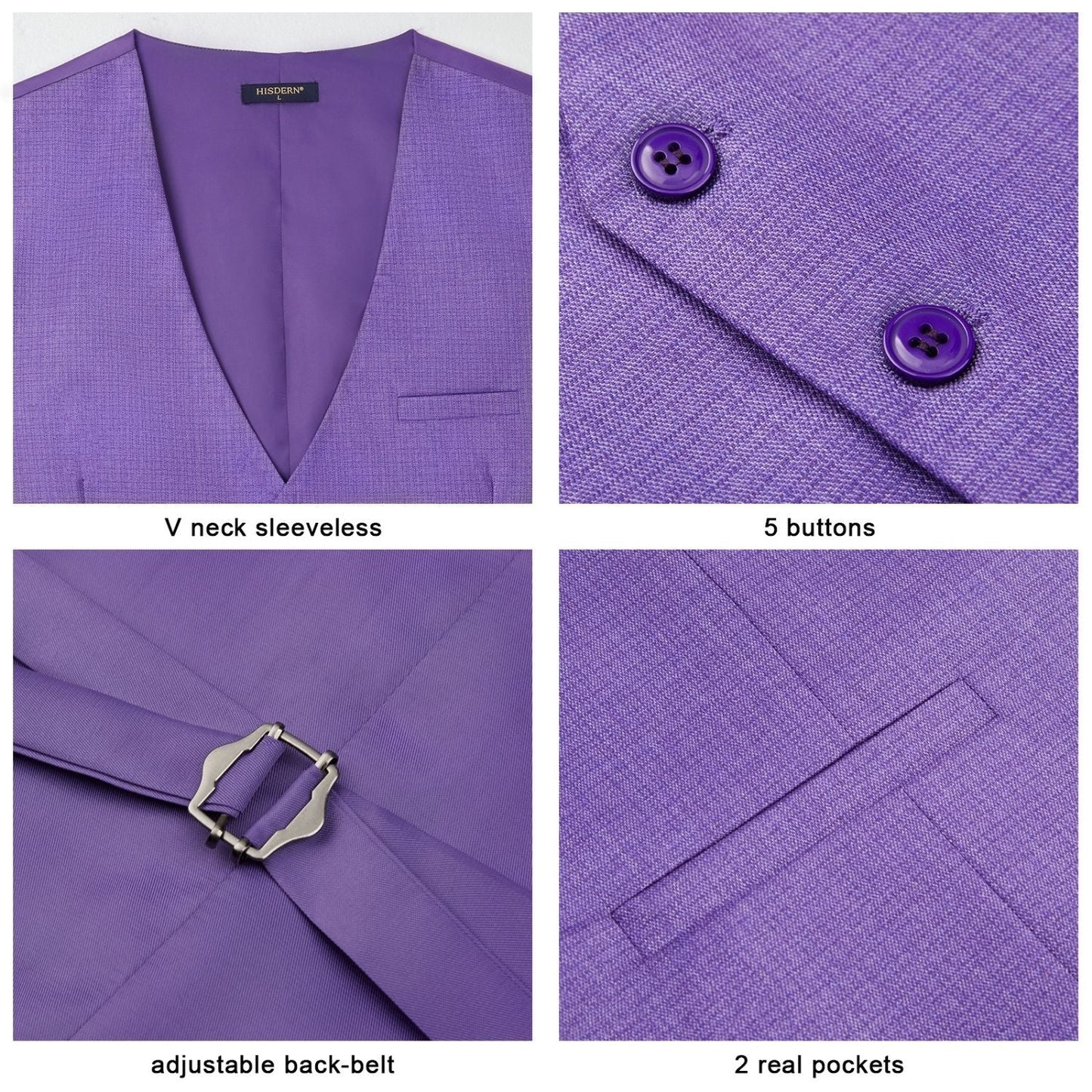 Hisdern Men's Purple Satin Suit Vest Formal Wear