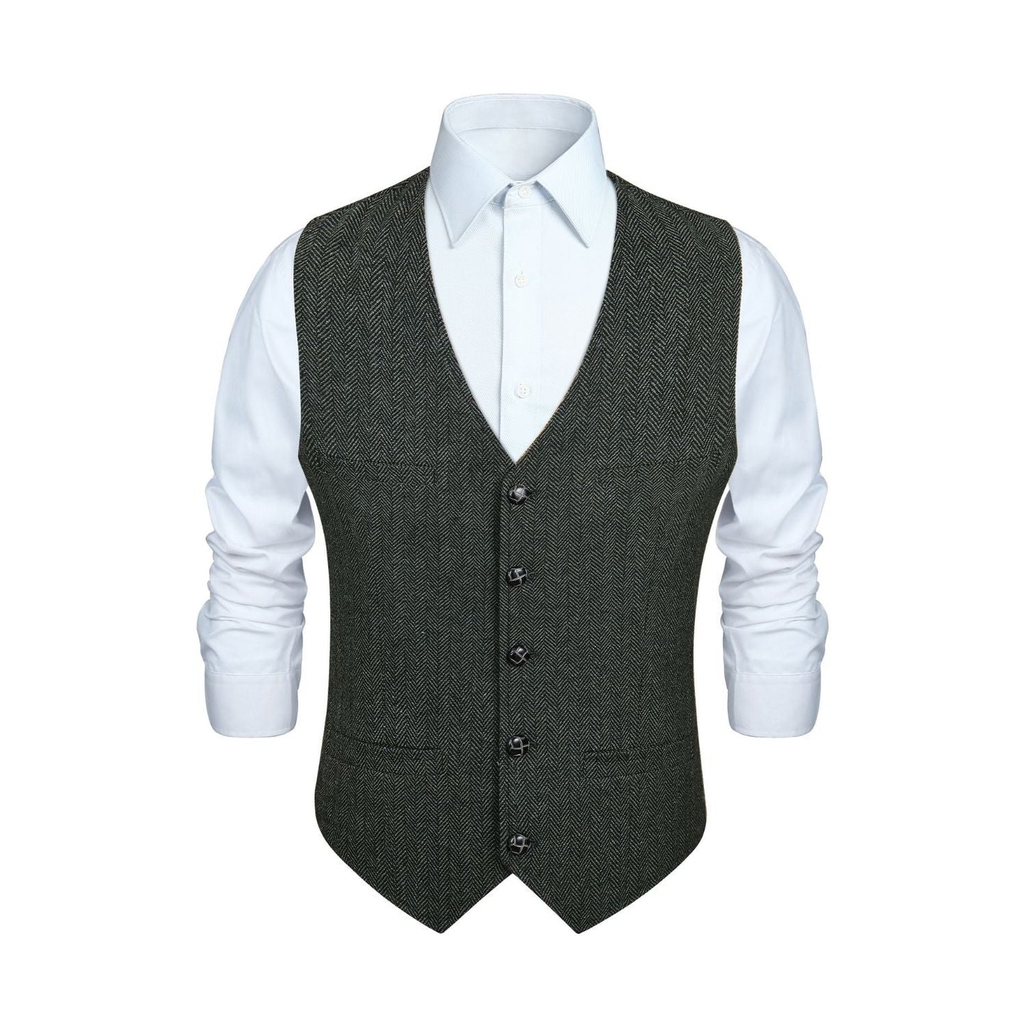 Hisdern Men's Herringbone Tweed Vest Dark Grey Casual Winter Layering