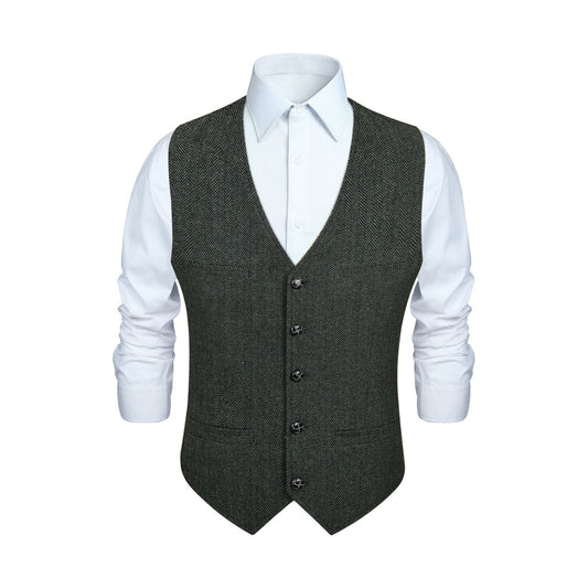 Hisdern Men's Herringbone Tweed Vest Dark Grey Casual Winter Layering