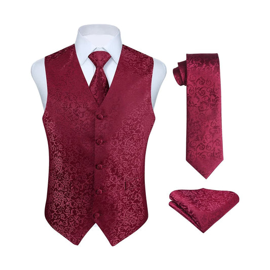 Hisdern Burgundy Paisley Vest Set - Formal Wear