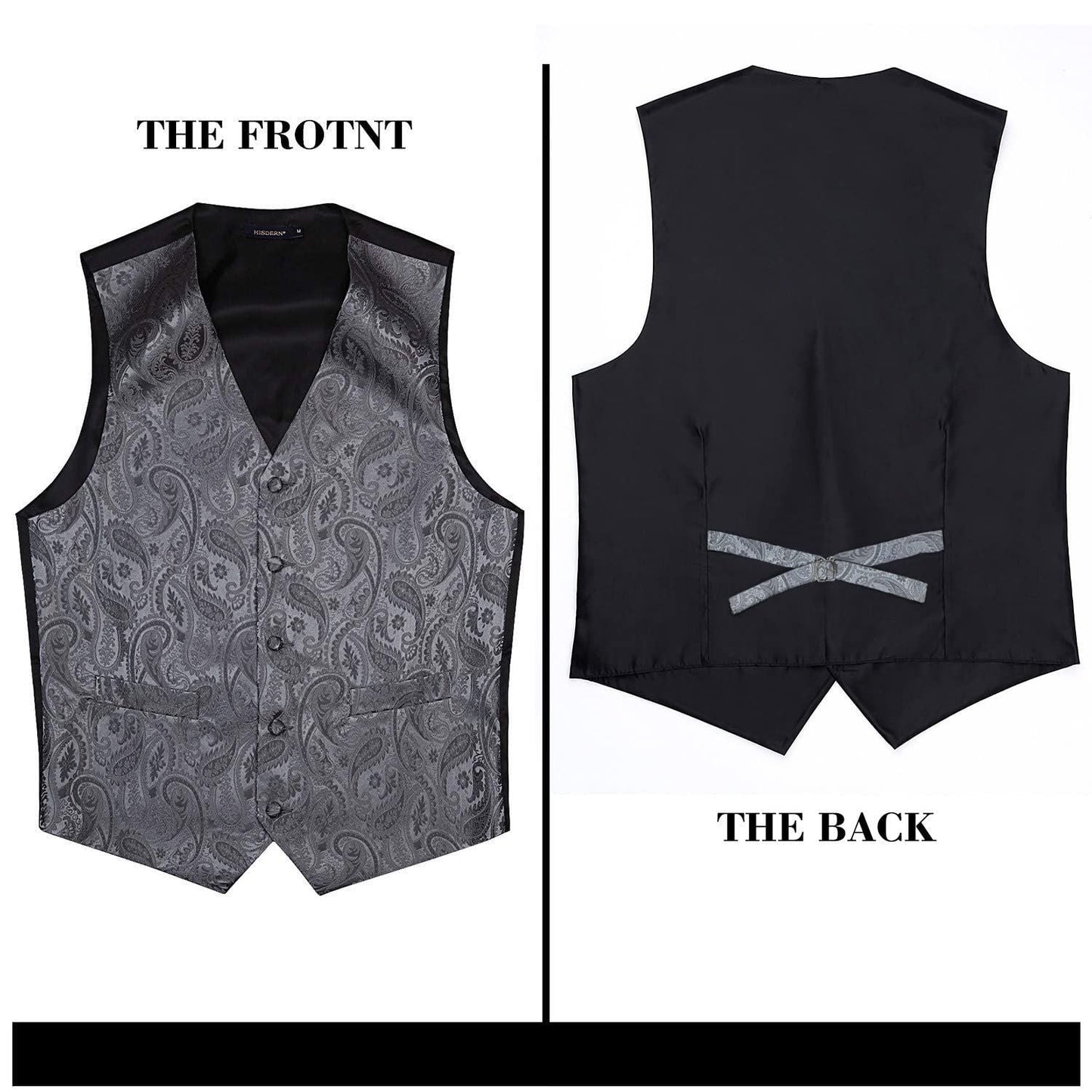 Hisdern Men's Grey Paisley Vest Tie Set For Weddings Anniversary