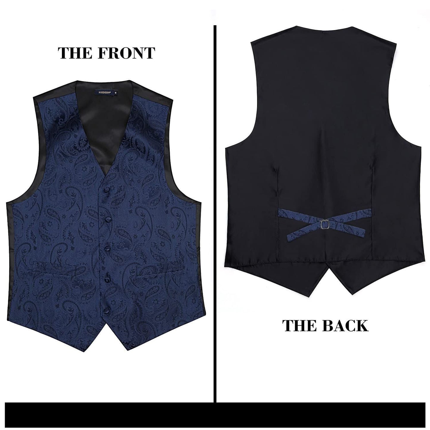 Hisdern Men's Navy Blue Paisley Vest Tie Set For Weddings Anniversary