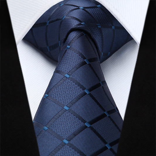 Hisdern Navy Blue Plaid Wedding Accessories Set