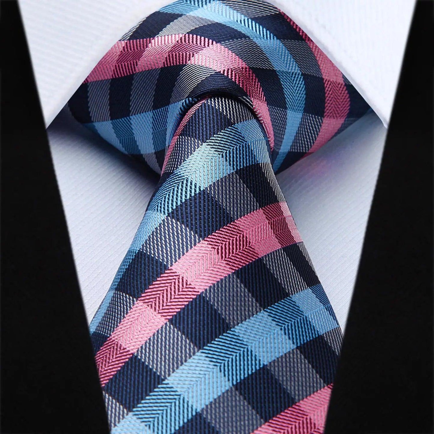 Hisdern Pink Blue Plaid Wedding Accessories Set