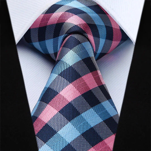 Hisdern Pink Blue Plaid Wedding Accessories Set