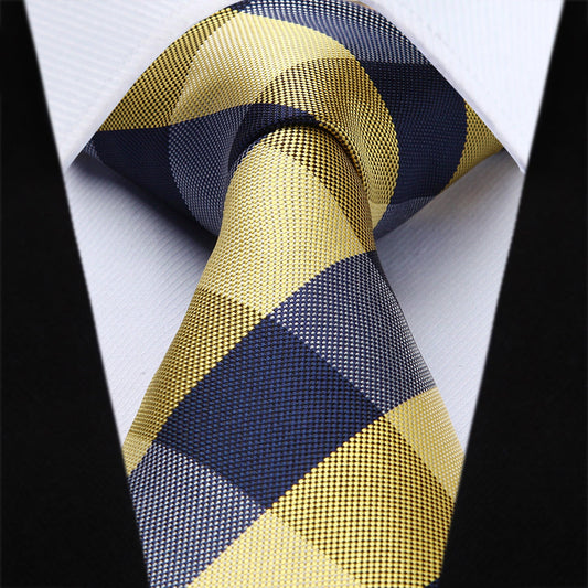 Hisdern Yellow Plaid Business Tie Set