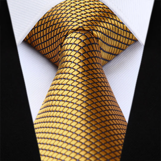 Hisdern Gold Plaid Business Tie Set