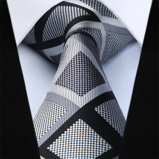 Hisdern Grey Plaid Business Tie Set
