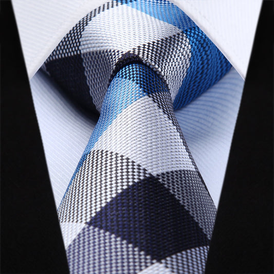 Hisdern Blue Plaid Pocket Square With Matching Tie