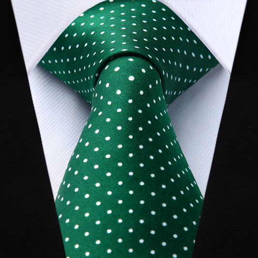 Hisdern Green White Polka Dot Print Tie Set For Formal Events