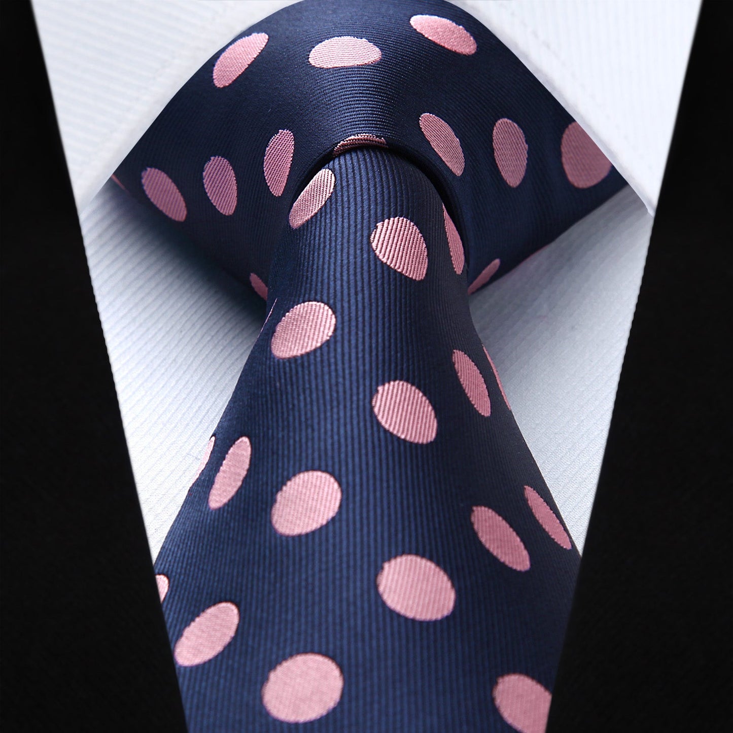 Hisdern Blue Pink Polka Dot Print Tie Set For Formal Events