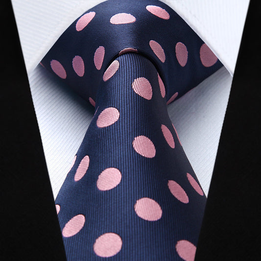 Hisdern Blue Pink Polka Dot Print Tie Set For Formal Events