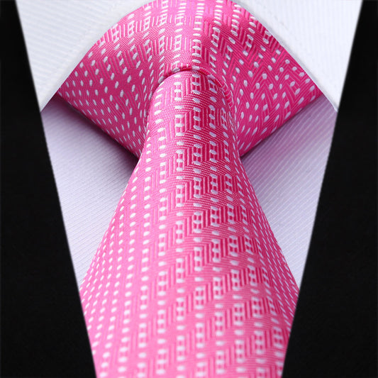 Hisdern Pink Polka Dot Tie Set For Groomsmen
