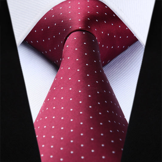 Hisdern Burgundy Polka Dot Print Tie Set For Formal Events