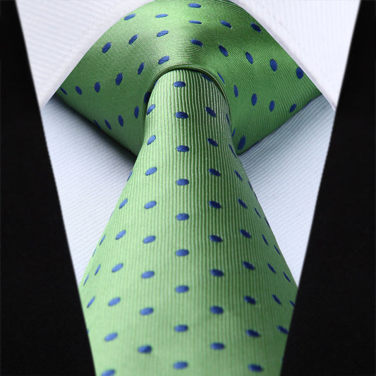 Hisdern Lawn Green Polka Dot Tie Set For Groomsmen