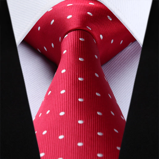 Hisdern Red White Polka Dot Tie Set For Groomsmen