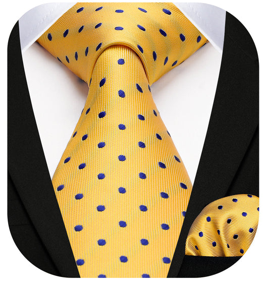 Hisdern Yellow Polka Dot Tie Set For Groomsmen