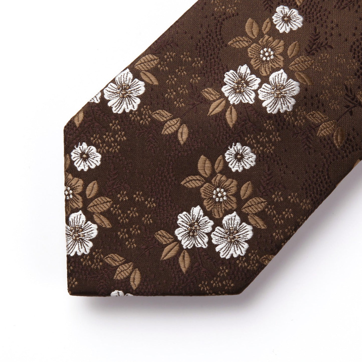Hisdern Brown White Wedding Tie Set – Floral Tie & Pocket Square
