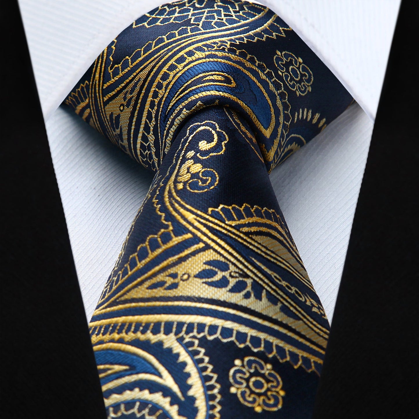 Hisdern Gold Blue Paisley Tie Set For Formal Wear