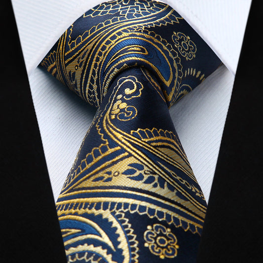 Hisdern Gold Blue Paisley Tie Set For Formal Wear