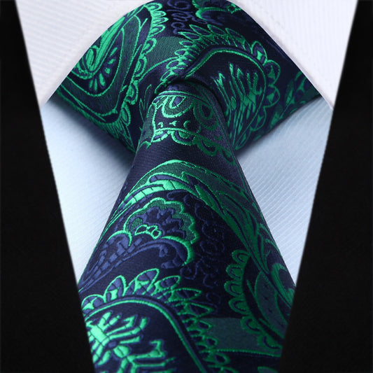 Hisdern Green Paisley Tie Set For Formal Wear