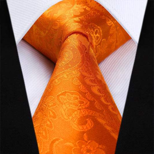 Hisdern Orange Paisley Tie Set For Groomsmen