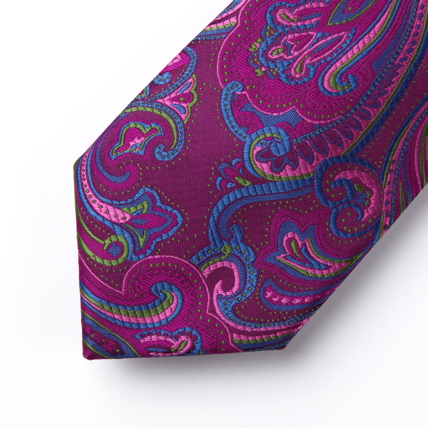 Hisdern Hot Pink Blue Paisley Tie Set For Groomsmen