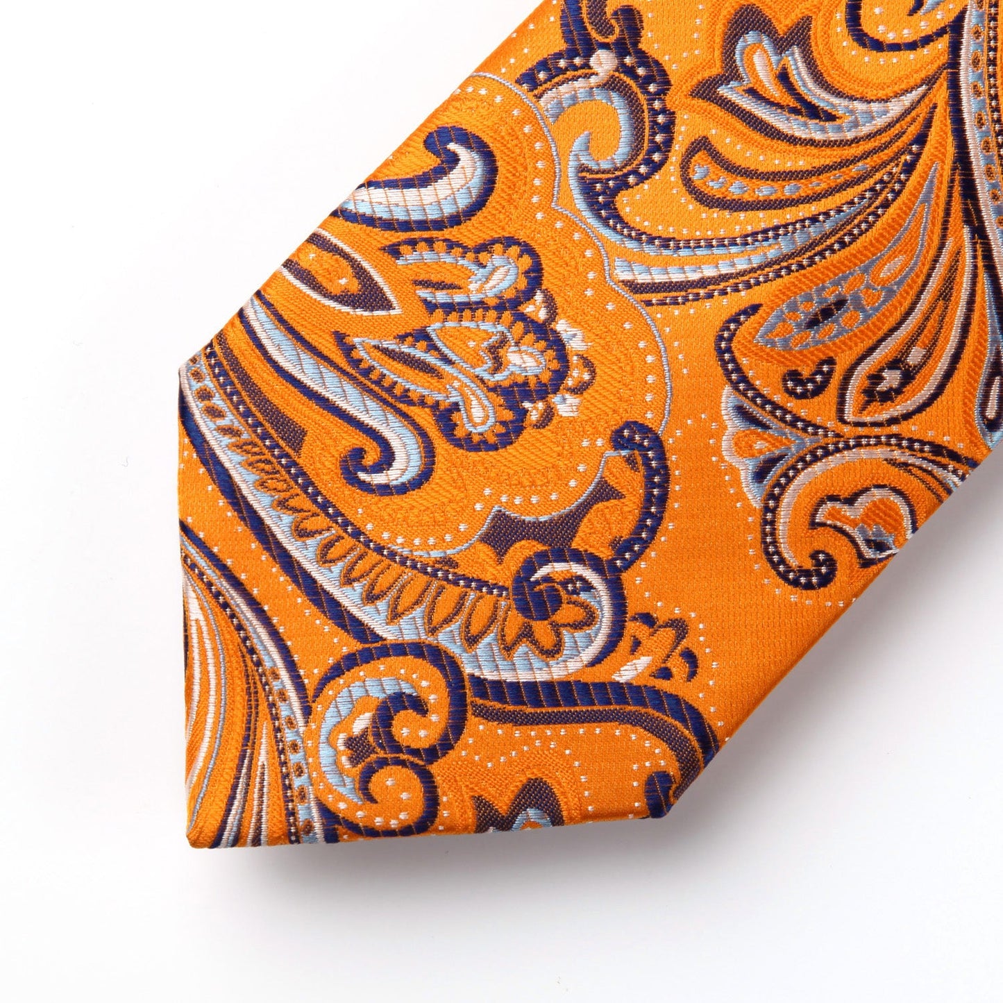 Hisdern Orange Navy Blue Paisley Tie Set For Formal Wear