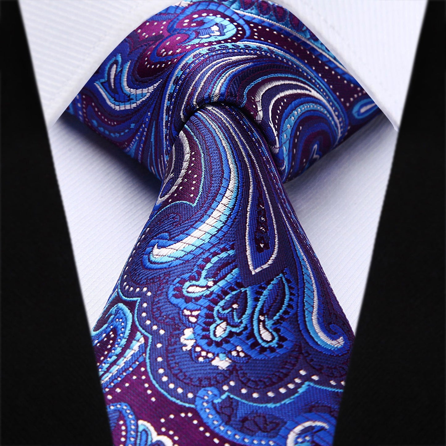 Hisdern Purple Blue Paisley Tie Set For Formal Wear