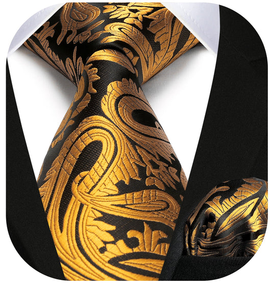 Hisdern Orange Black Purple Paisley Tie Set For Groomsmen