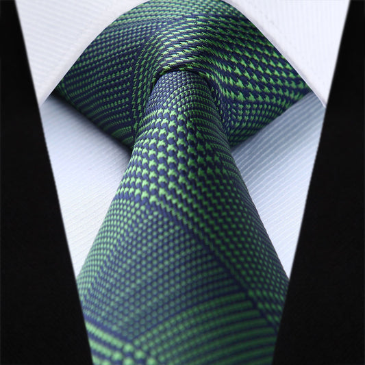 Hisdern Green Navy Blue Plaid Business Tie Set