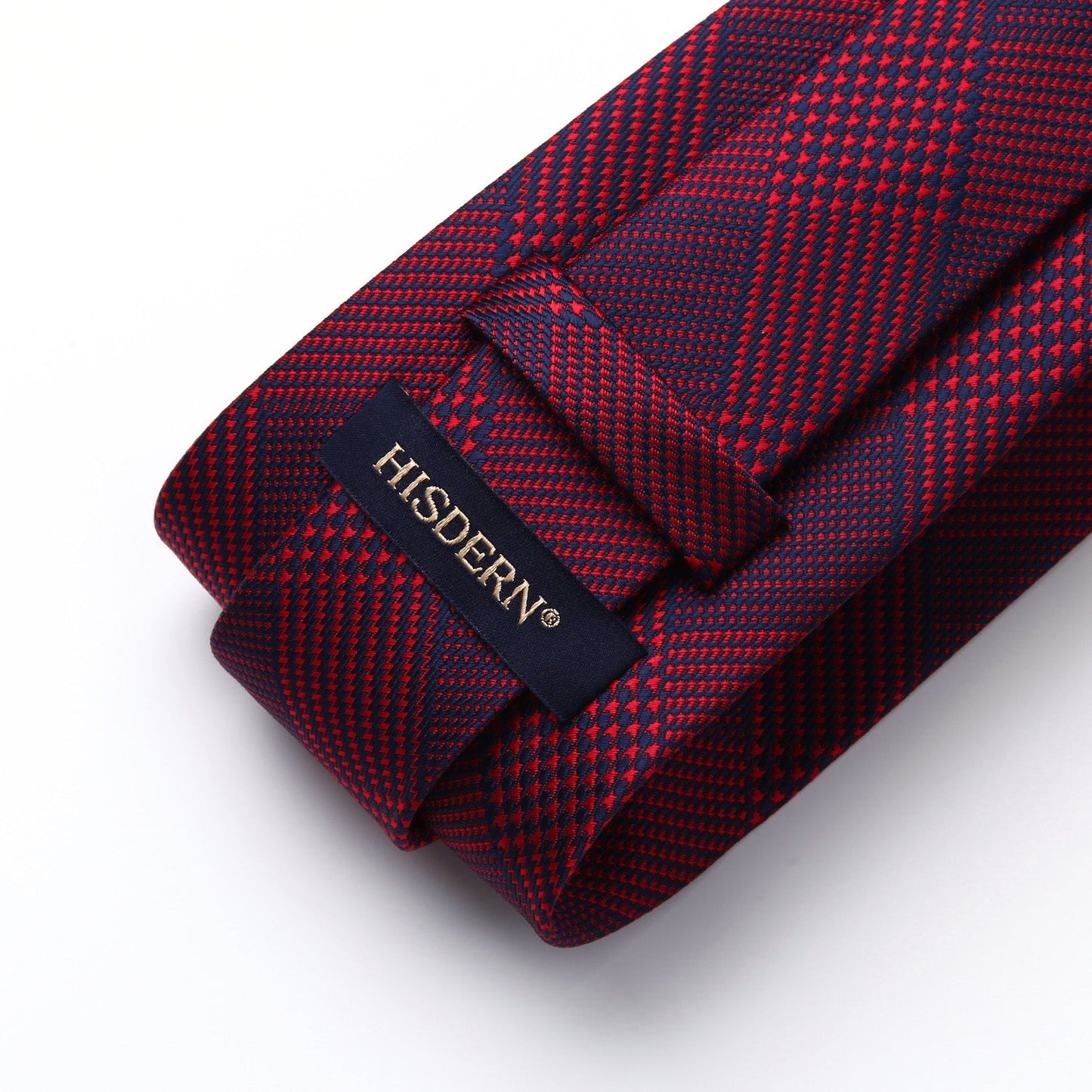 Hisdern Red Navy Blue Plaid Business Tie Set