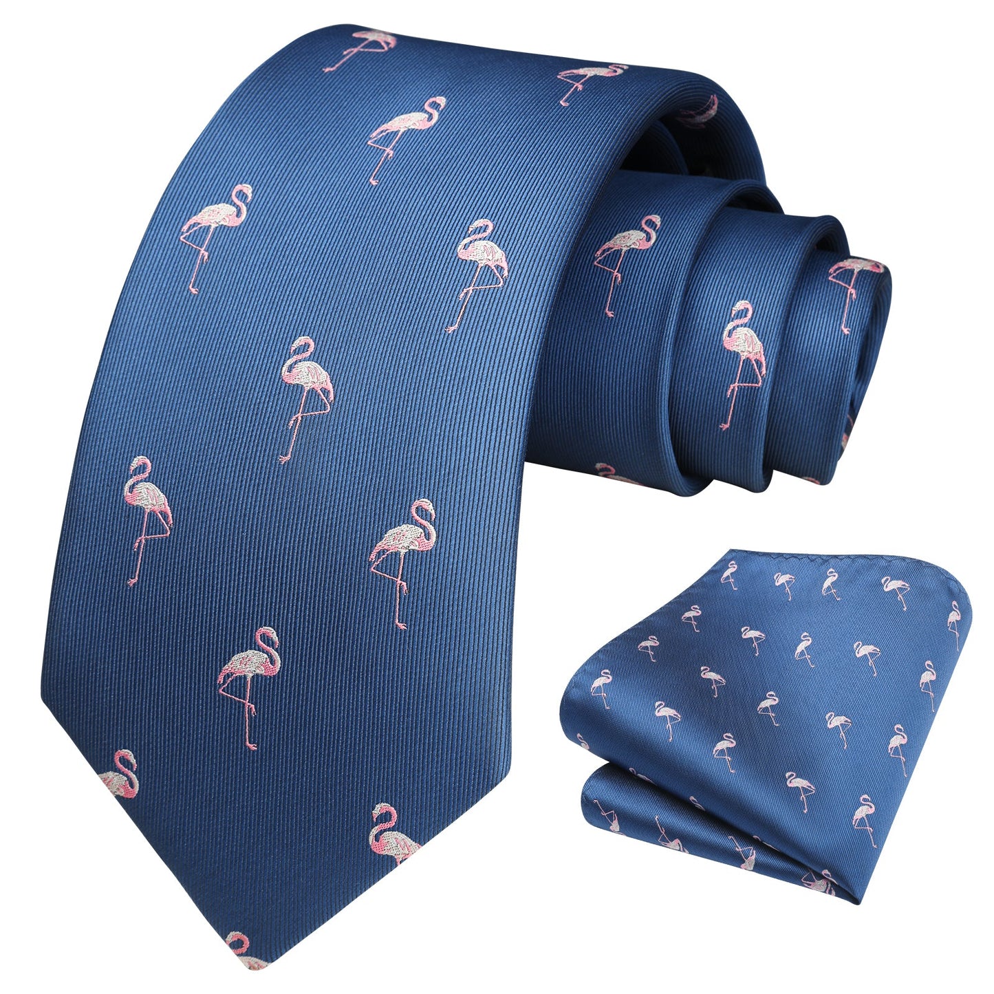 Hisdern Navy Blue Flamingo Cute Print Pattern Tie Set