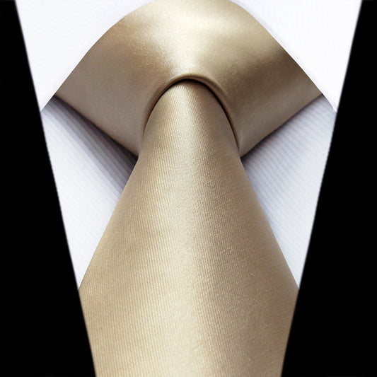 Hisdern Champagne Solid Men’s Tie Set for Formal & Wedding