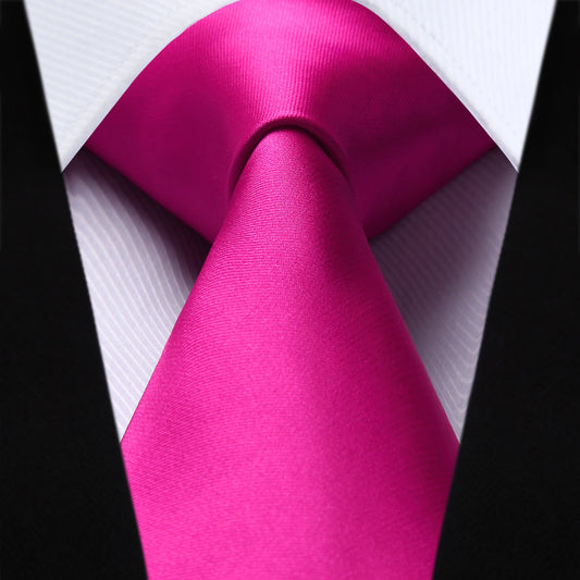 Hisdern Hot Pink Solid Men’s Tie Set for Formal & Wedding